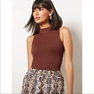 Eva Mendes Brown Top Mock Neck Sleeveless Susan Ribbed Chic Business Sz M